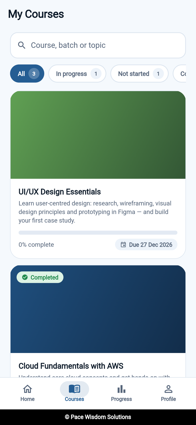 Mobile app course list