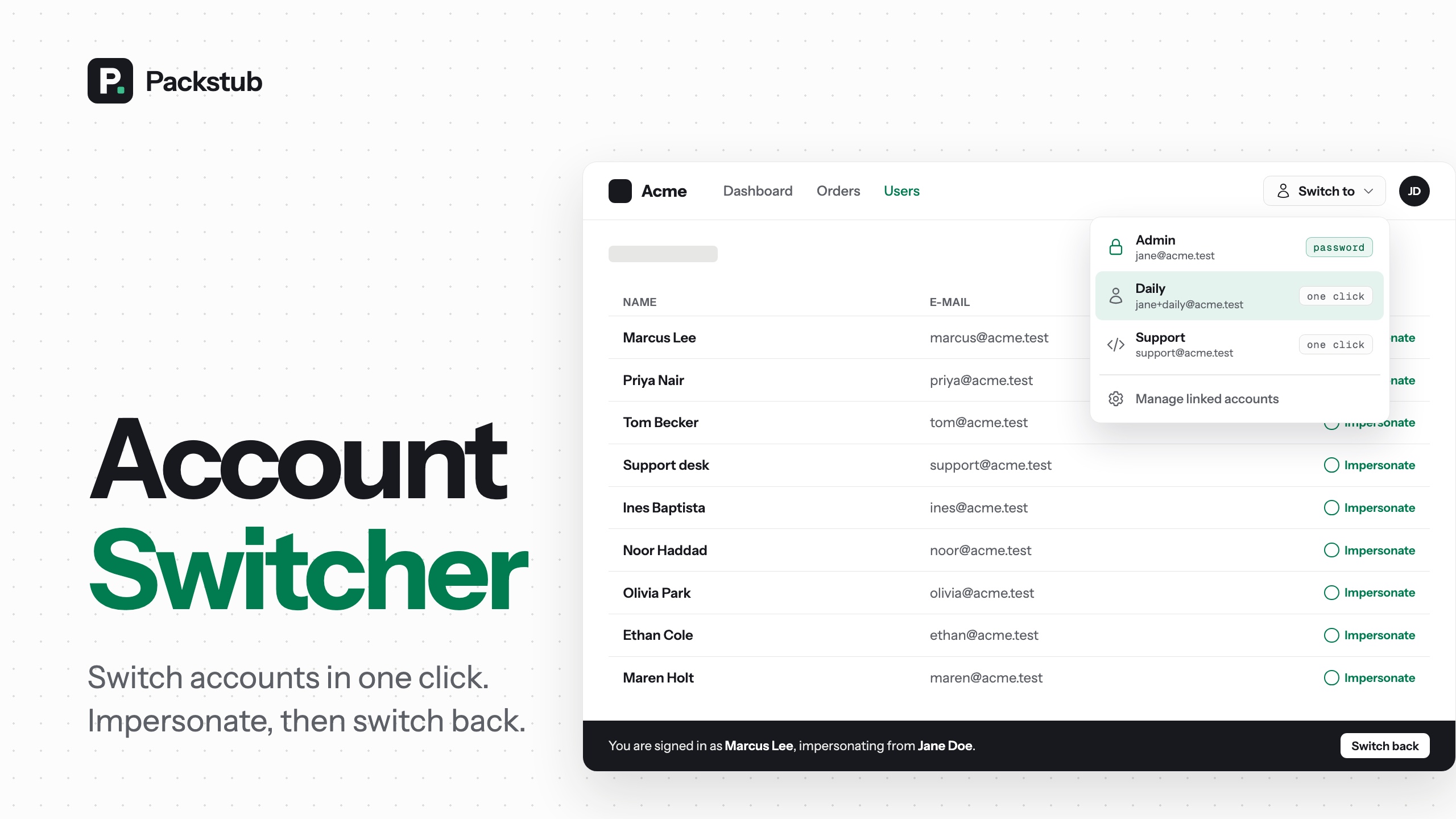 Filament Account Switcher — switch accounts, never sign out