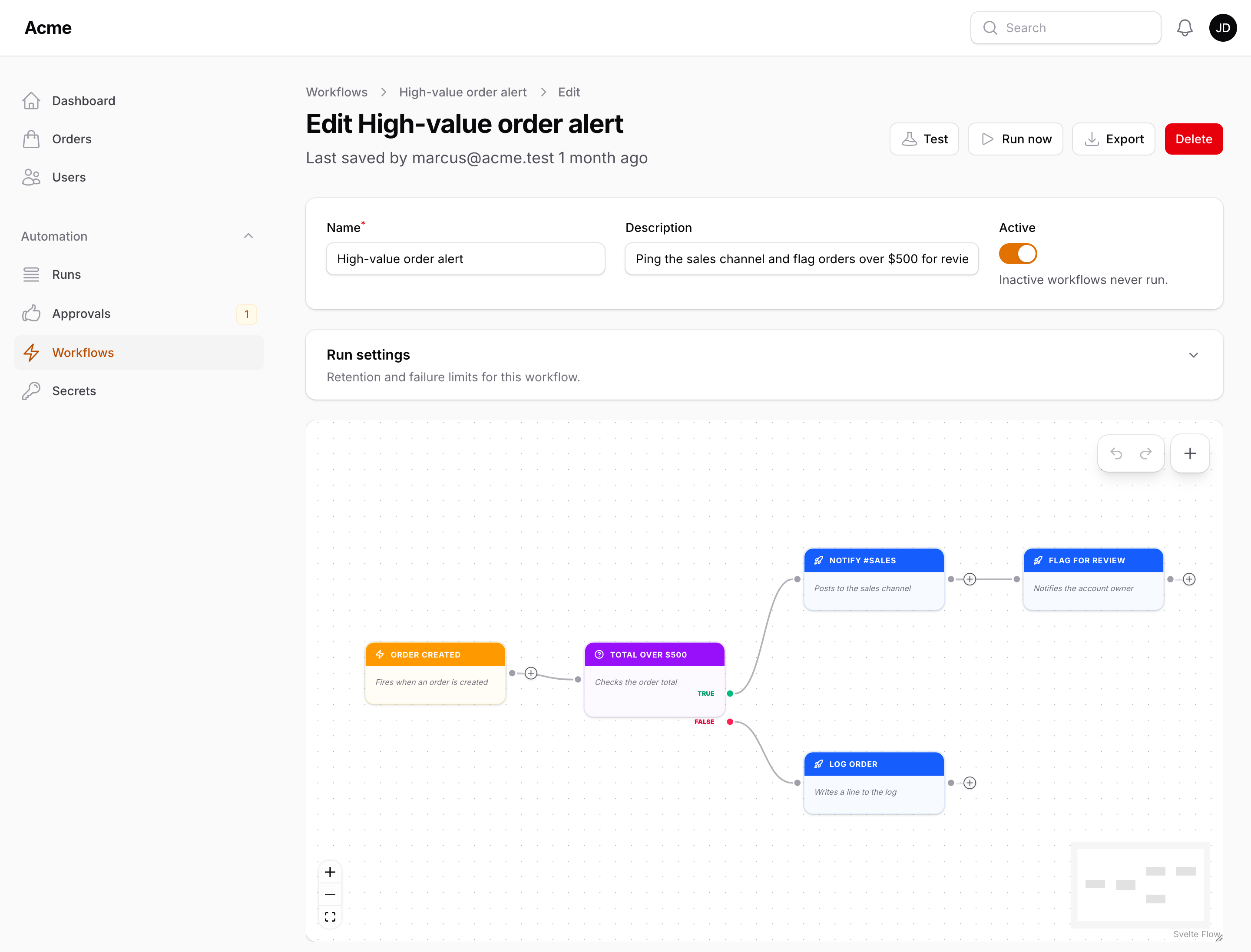 A finished workflow on the canvas