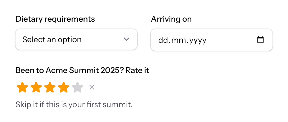 A rating field in the Livewire renderer: five stars, four given, and a clear button