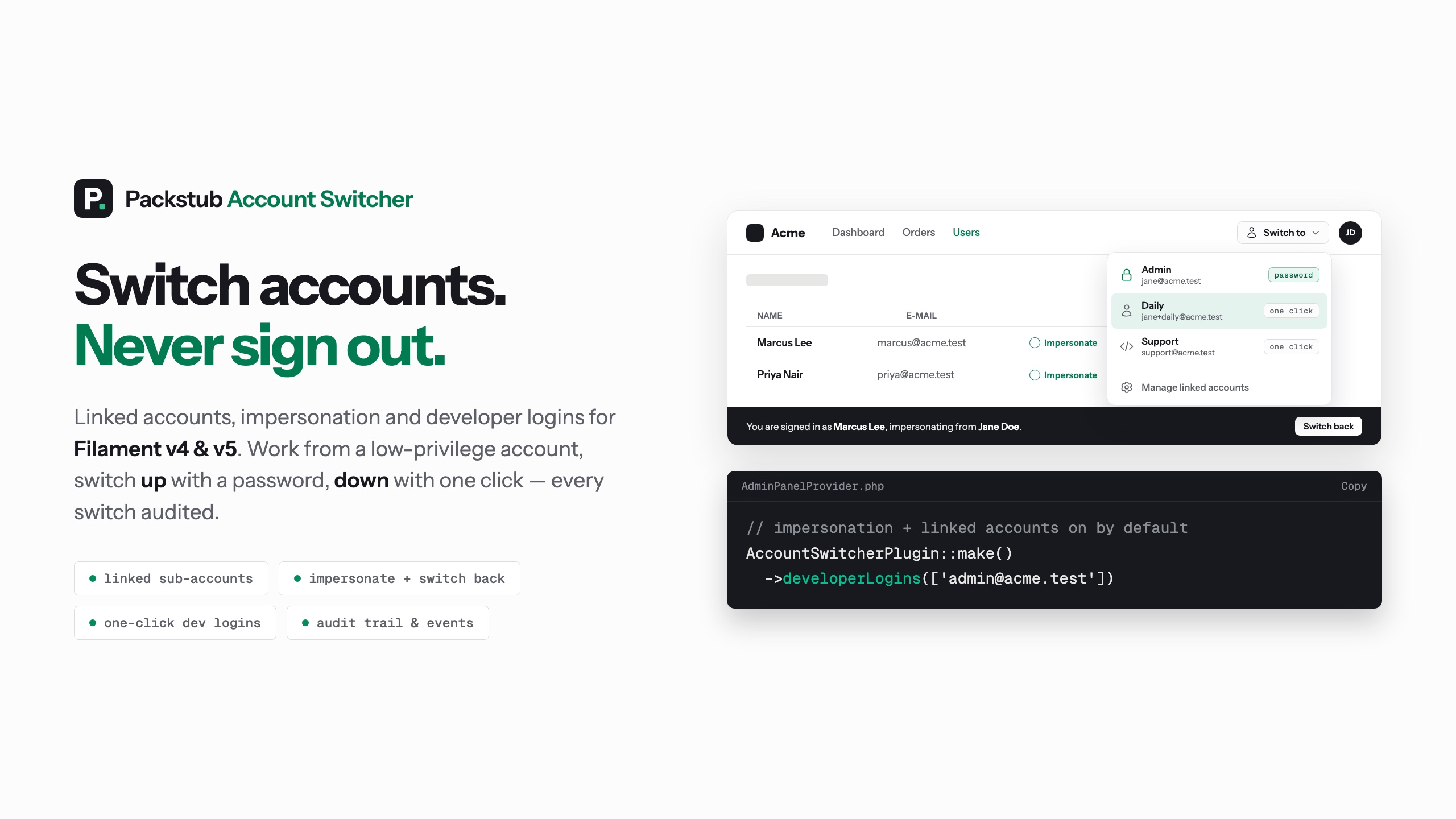 Filament Account Switcher