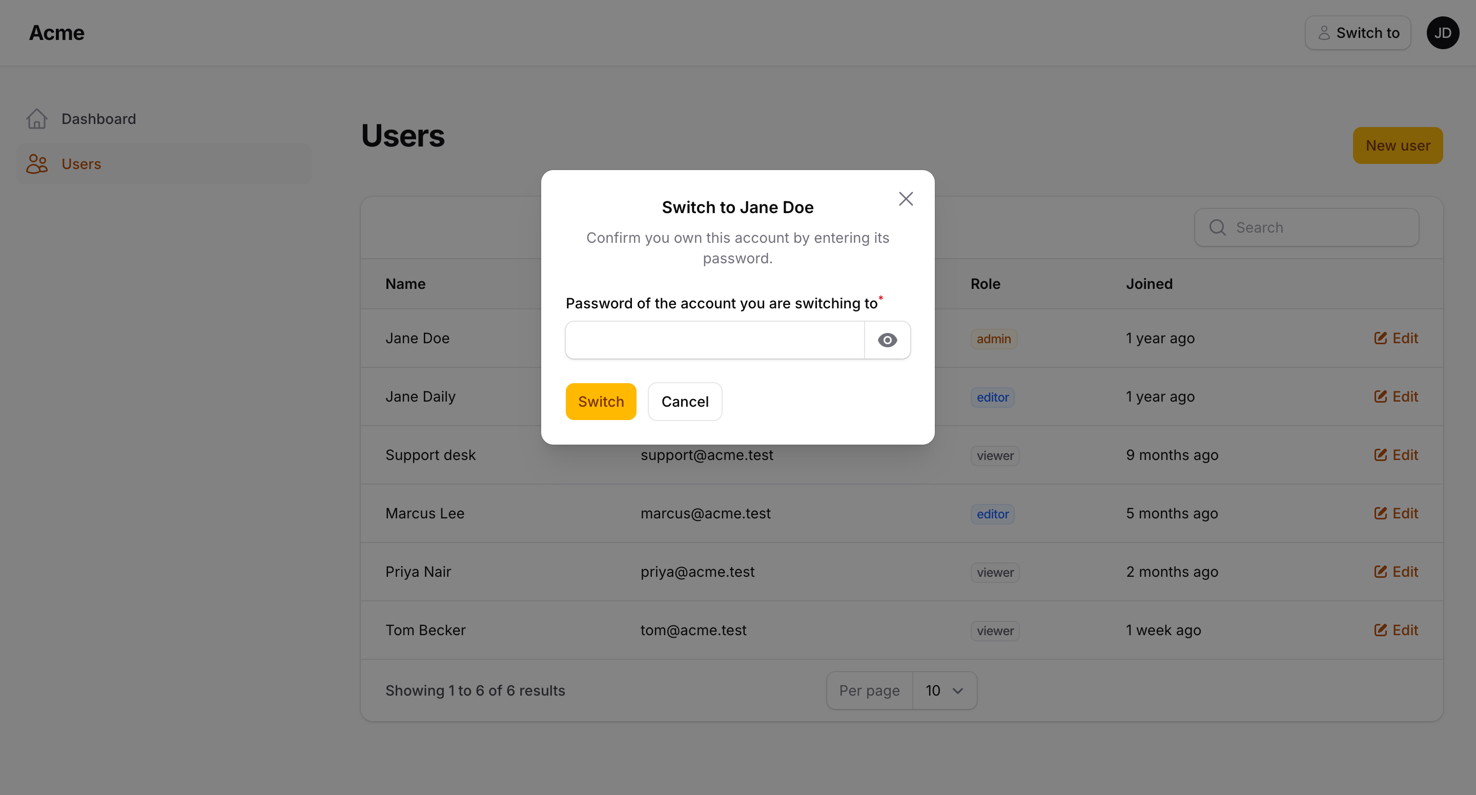 Switching up to the admin account asks for the admin password