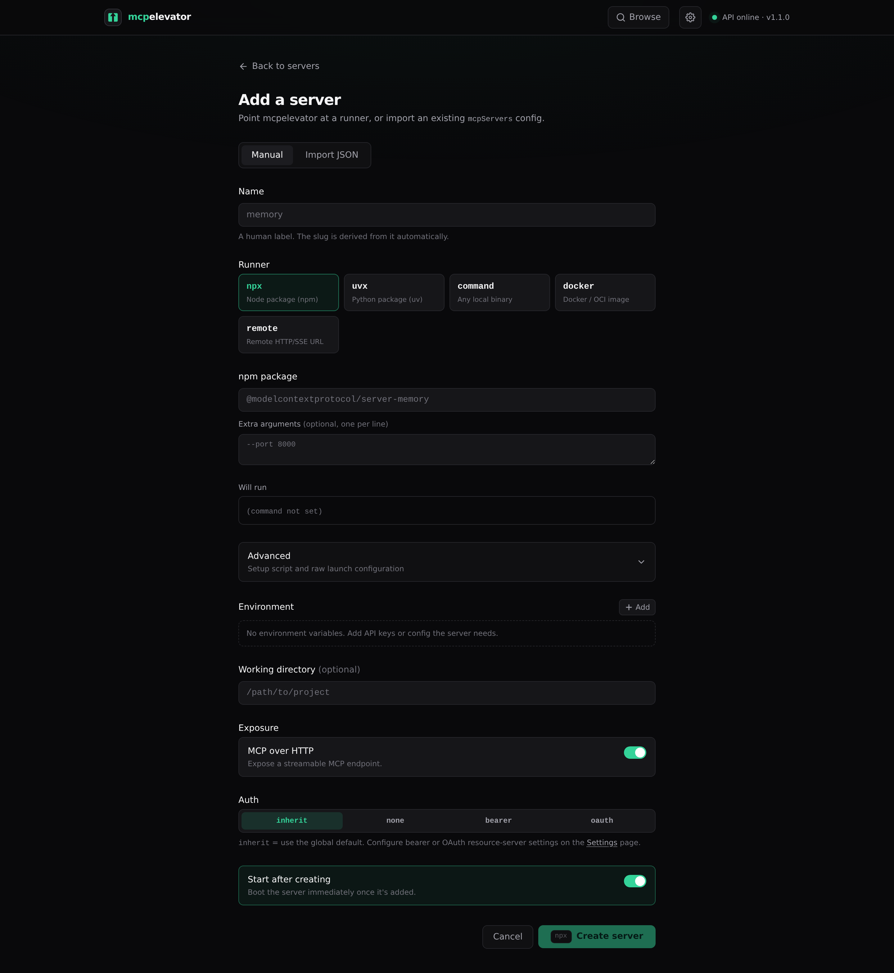 Add a server form