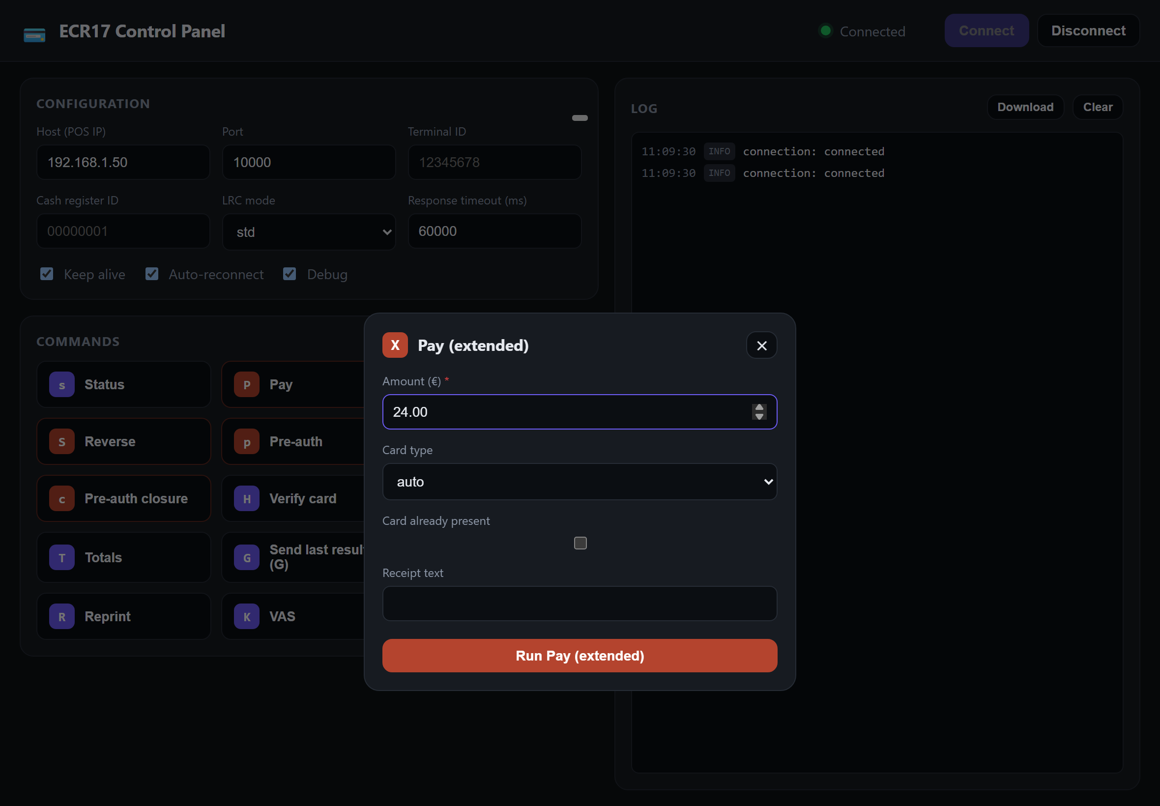 ECR17 Control Panel β dynamic parameters sheet