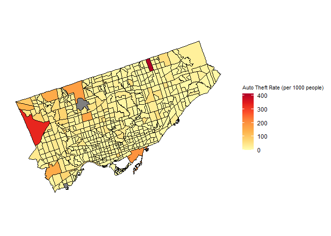 Auto Theft Rate (per 1000 people) of Toronto Census Tracts