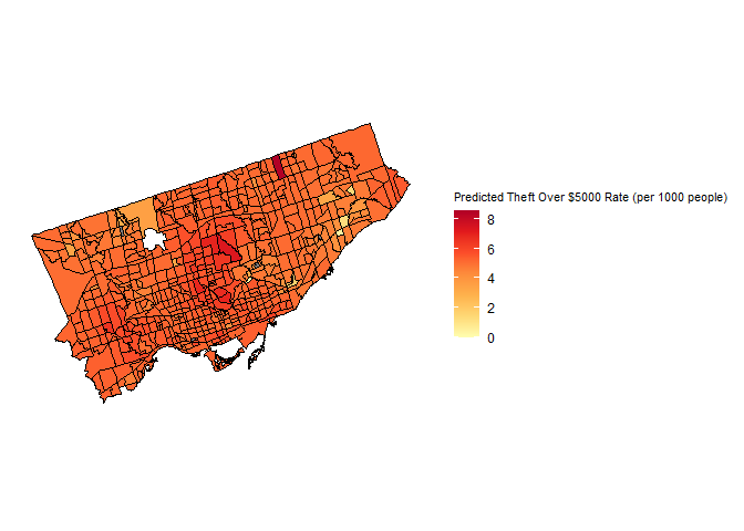 Predicted Theft Over $5000 Rate Using a Spatial Lag Model