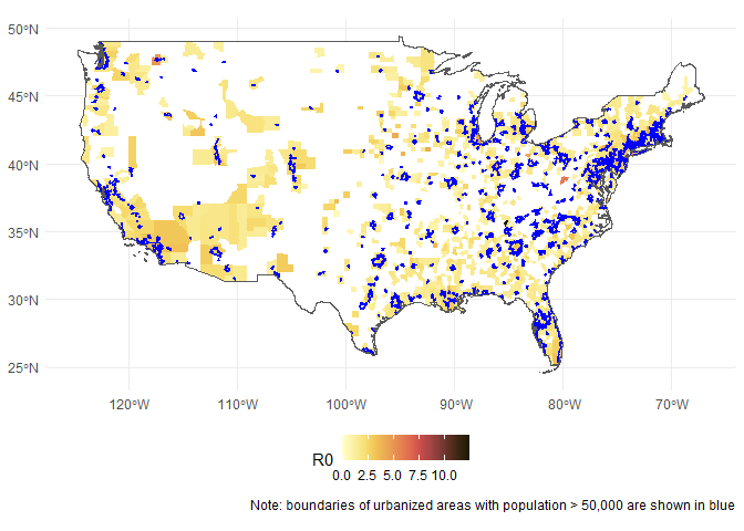 \label{fig:urban-areas-map}Urban areas with population > 50,000 (Alaska, Hawaii, Puerto Rico, and territories not shown).