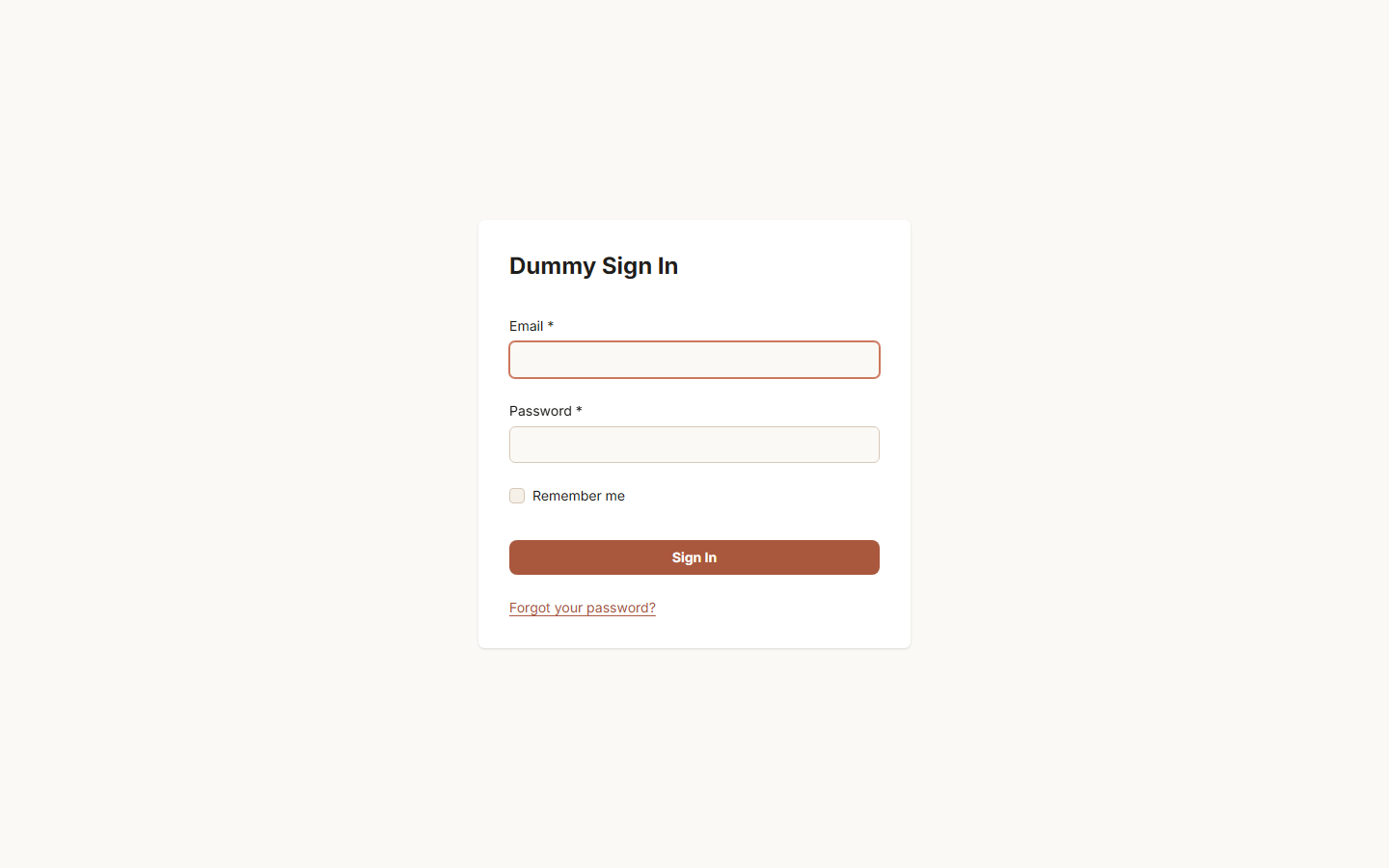Login screen