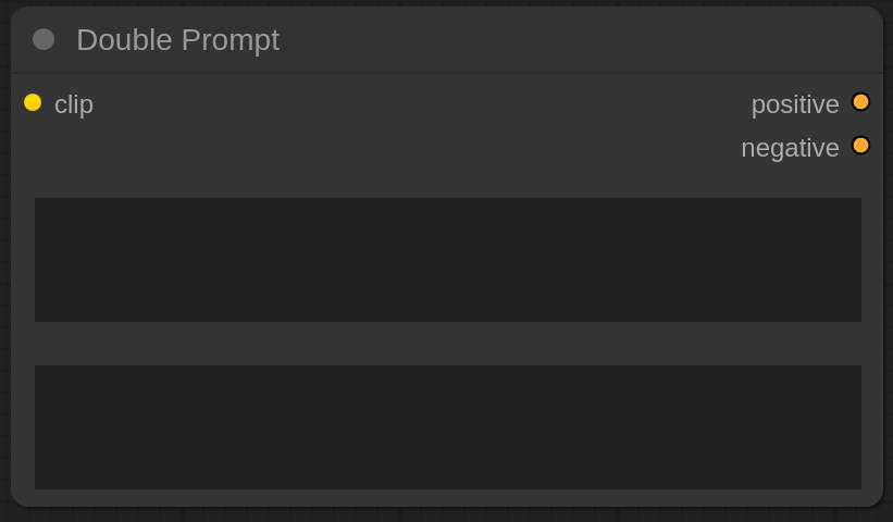 A ComfyUI node titled Double Prompt containing two text widgets