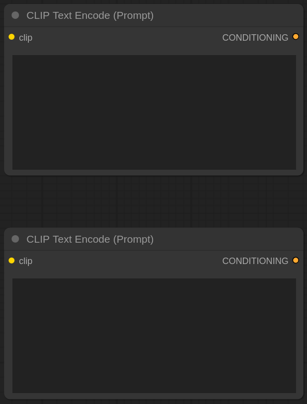 A ComfyUI workflow containing two identical nodes titled CLIP Text Encode (Prompt)