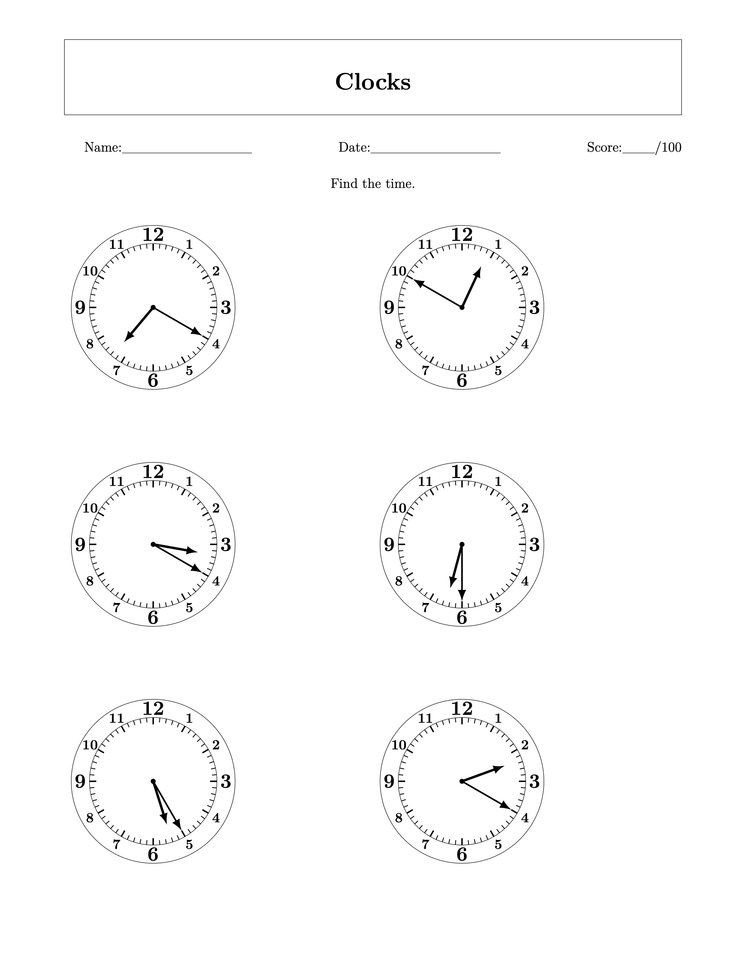 Clocks Worksheet