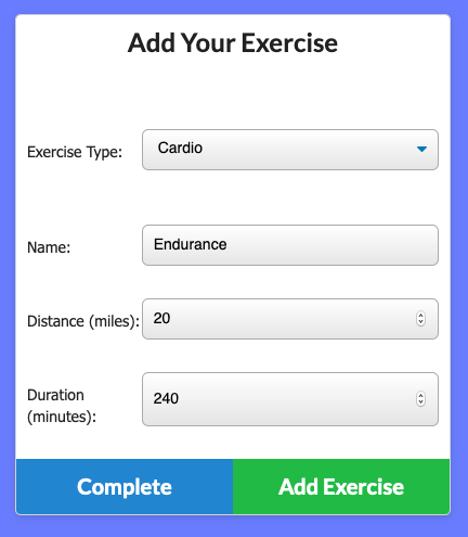 Aerobics Fitness Tracker (NoSQL, MongoDB, Mongoose, Node, Express, Morgan) — Add Cardio Exercise Example (PNG)