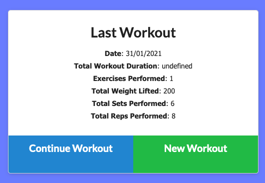 Aerobics Fitness Tracker (NoSQL, MongoDB, Mongoose, Node, Express, Morgan) — Landing page with previous exercise information (PNG)