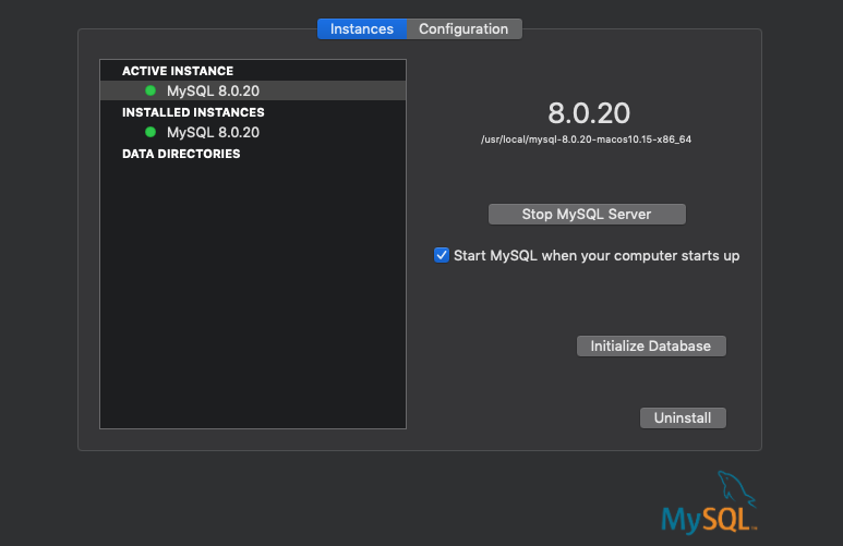 MySQL Employee Management Tracker Application — MySQL Background Execution / Mac OSX System Preferences (PNG)