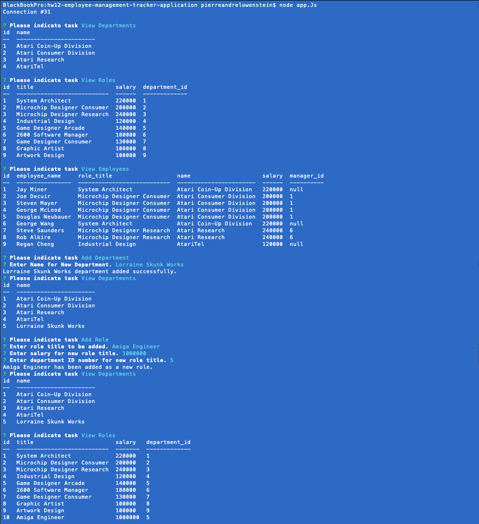 MySQL Employee Management Tracker Application — Executing the Application via CLI Interface in Terminal [1] (PNG)