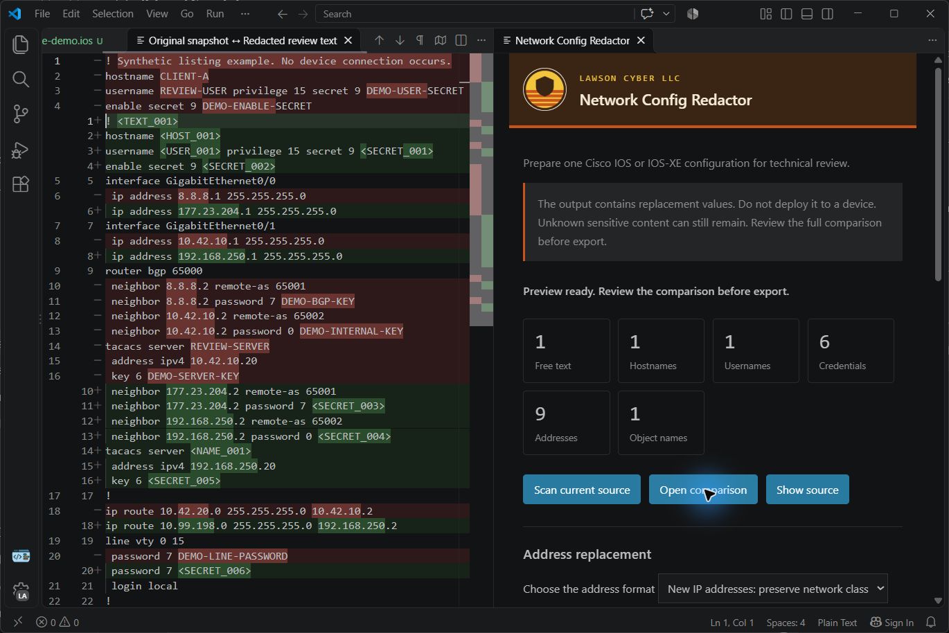 New addresses in a Visual Studio Code comparison