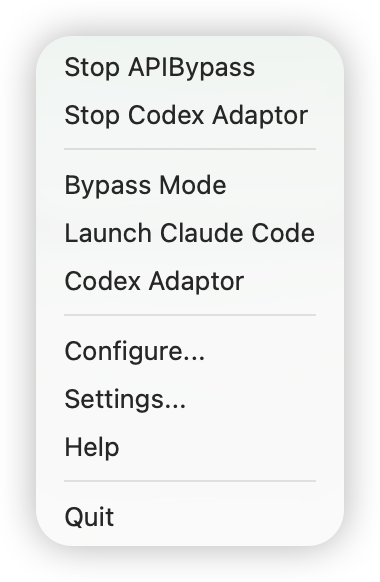 APIBypass menu bar menu