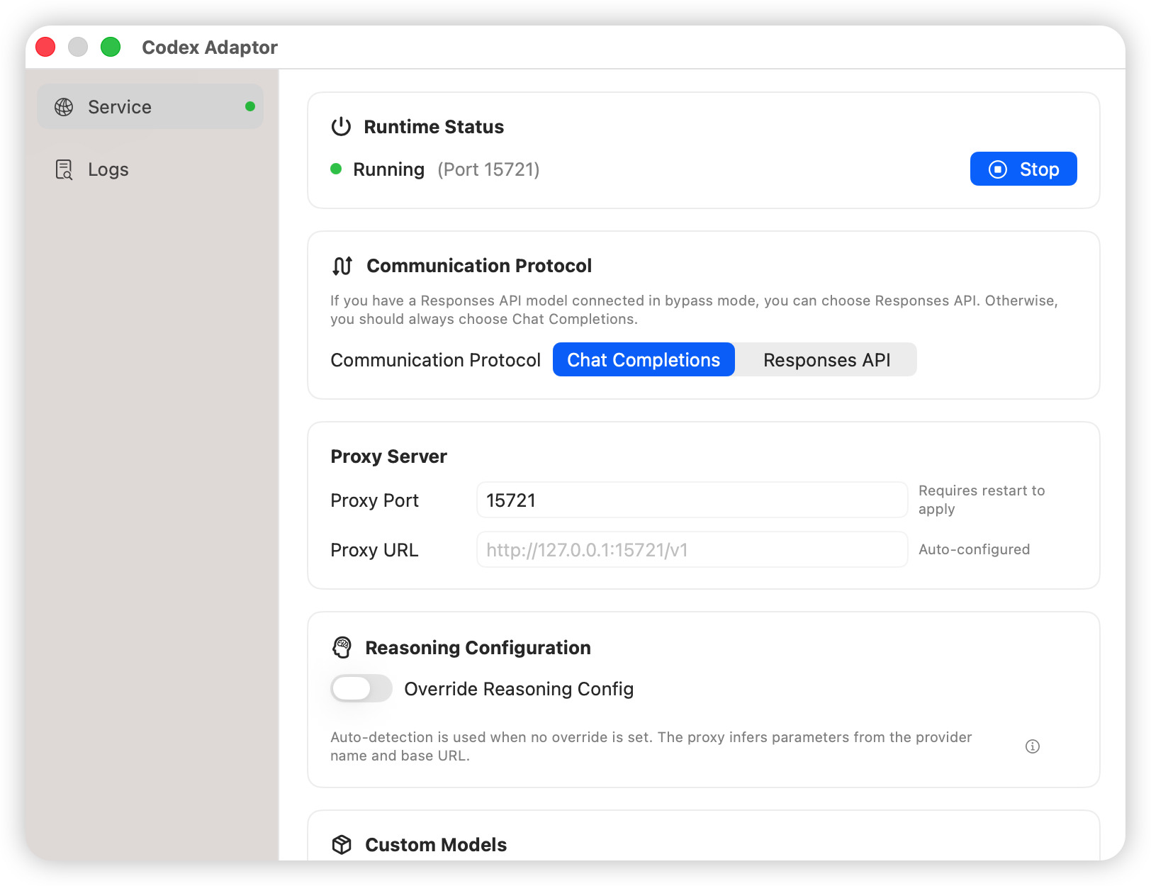 Codex Adaptor configuration