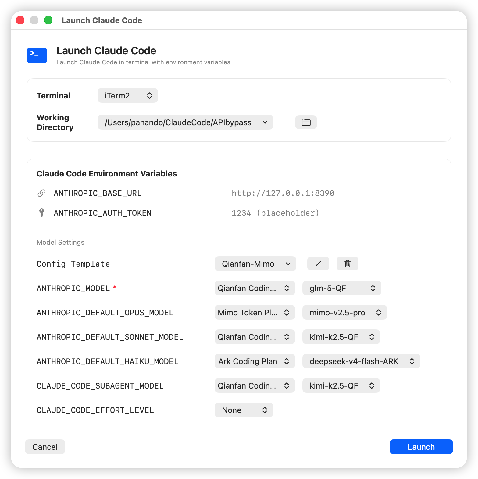 Launch Claude Code configuration