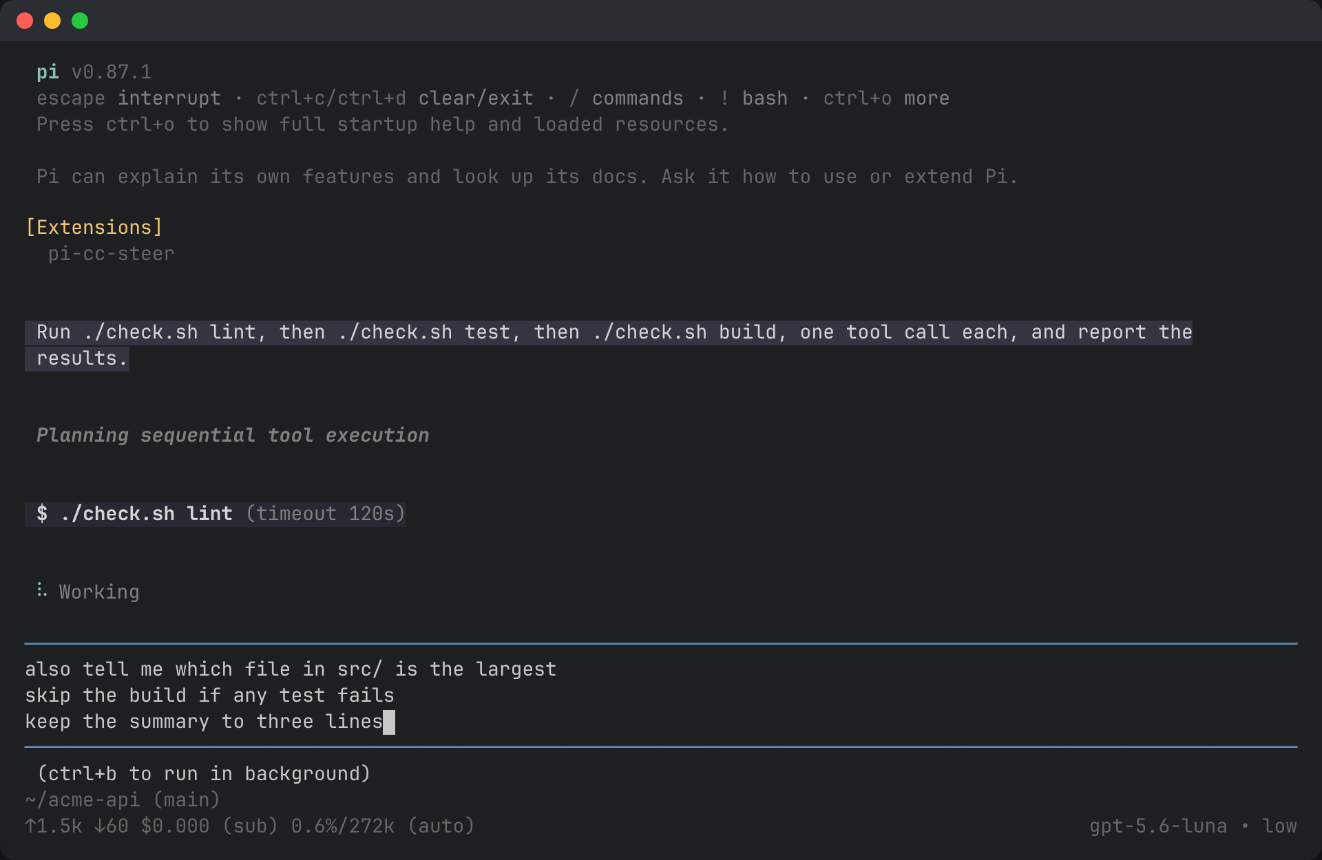 The waiting messages pulled back into the editor