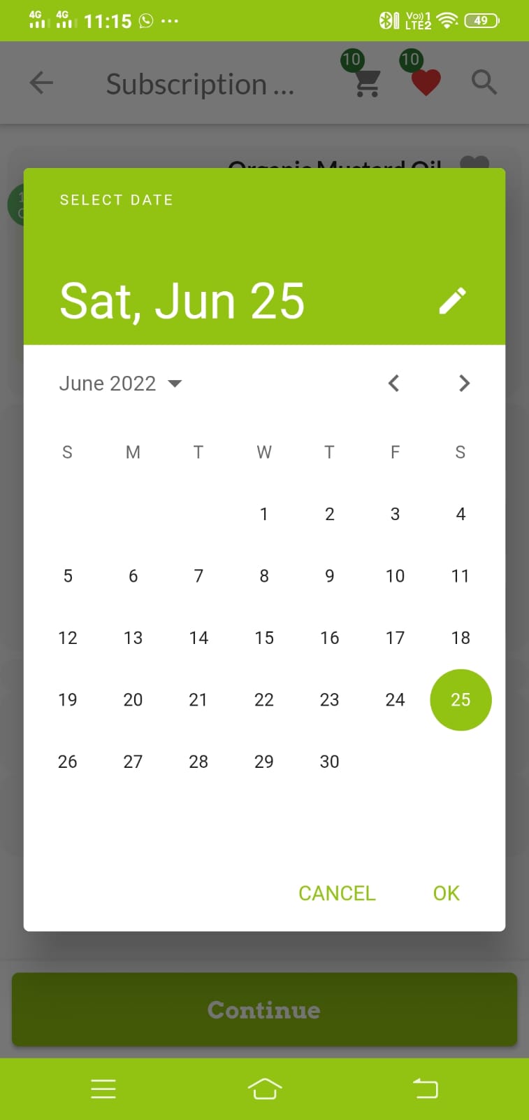 Date Screen Page