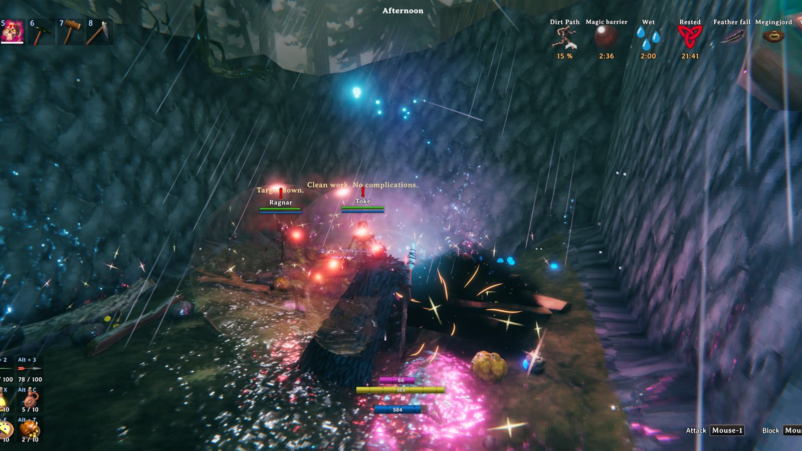Your own barrier bar sitting under stamina and eitr, and a barrier bar under each Skelett's health bar