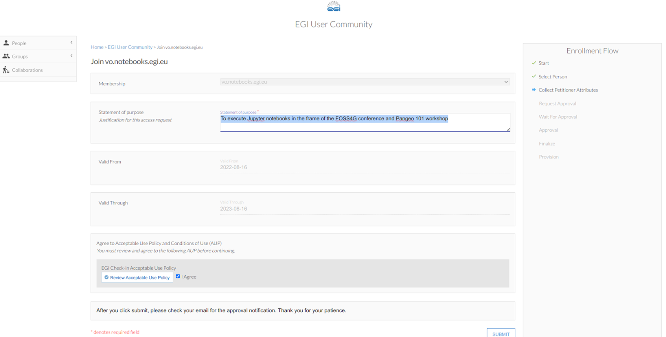 EGI join VO notebook
