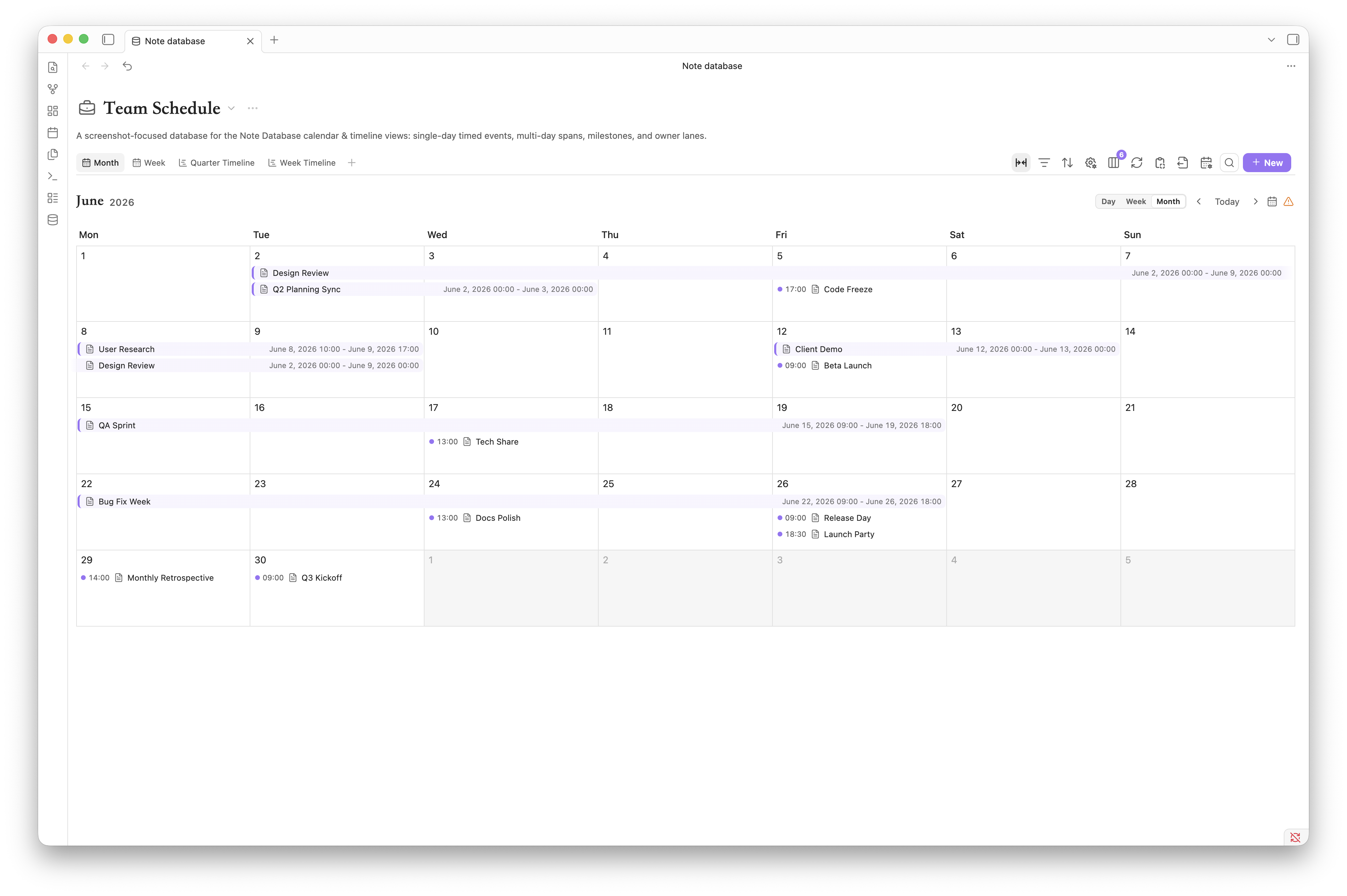 Calendar month view