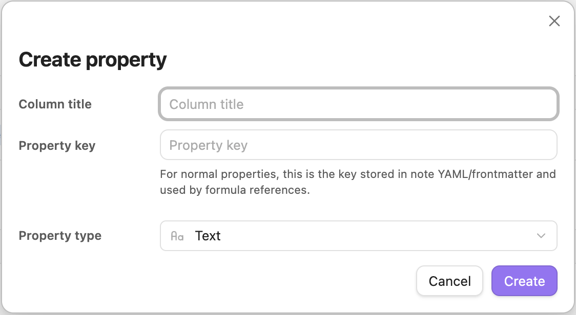 New property dialog