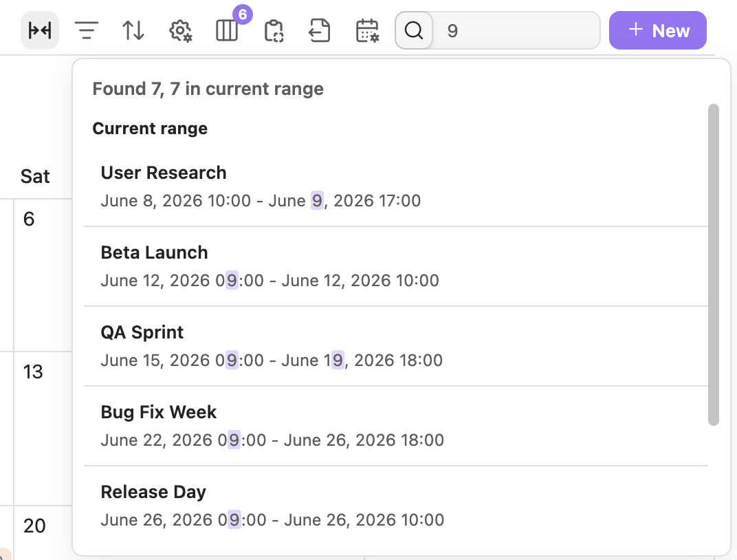 Calendar and timeline search results