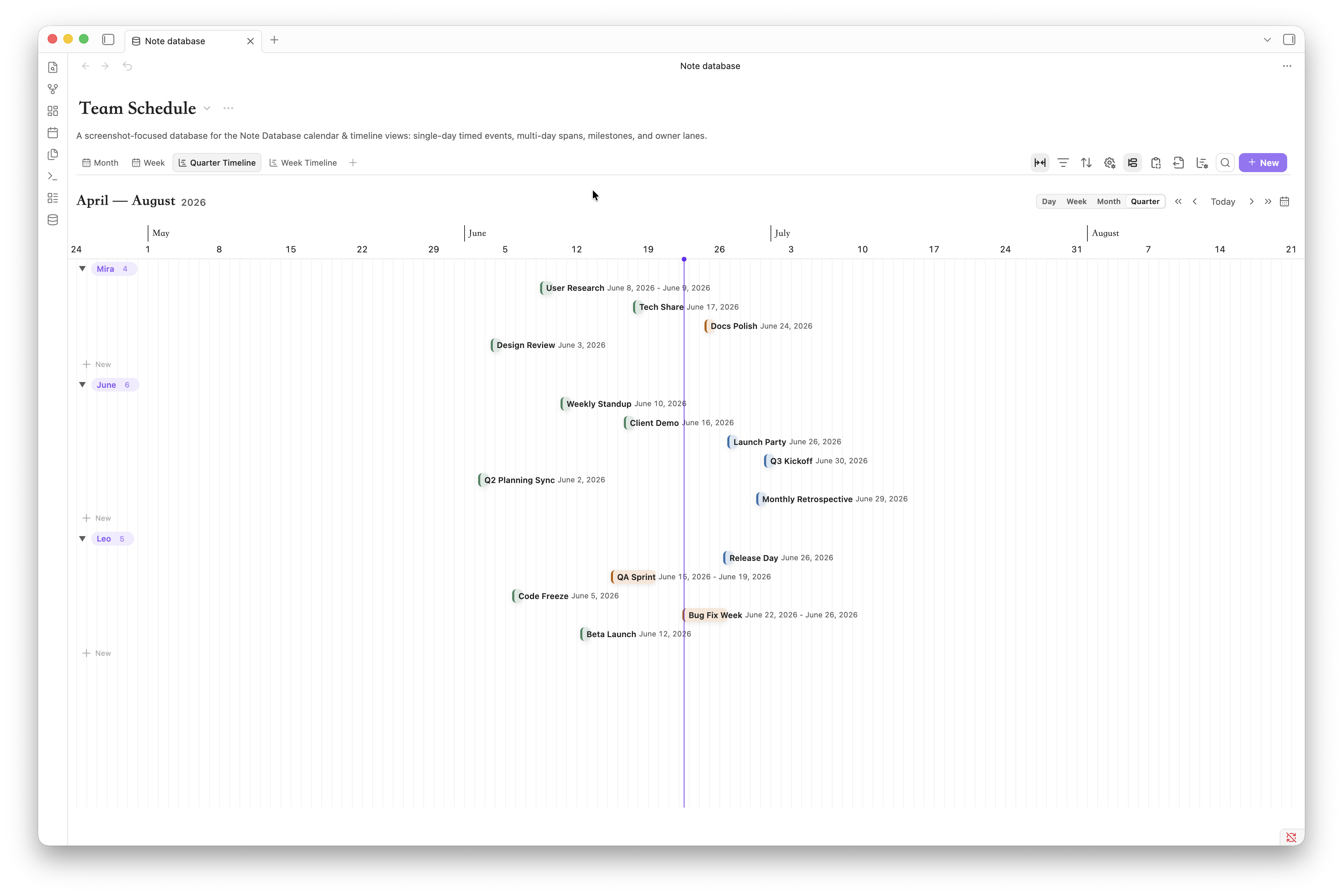 Timeline view