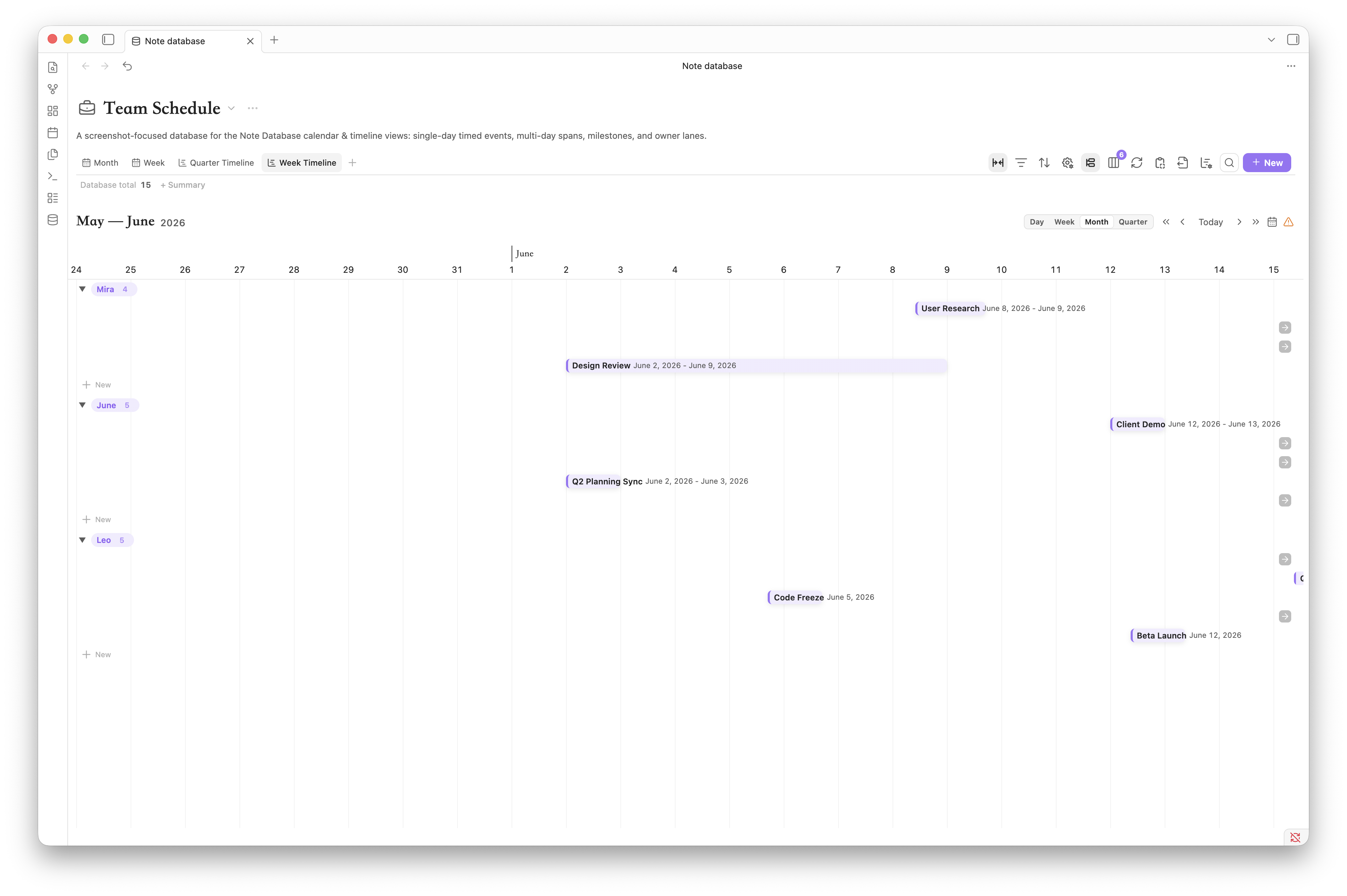 Timeline view