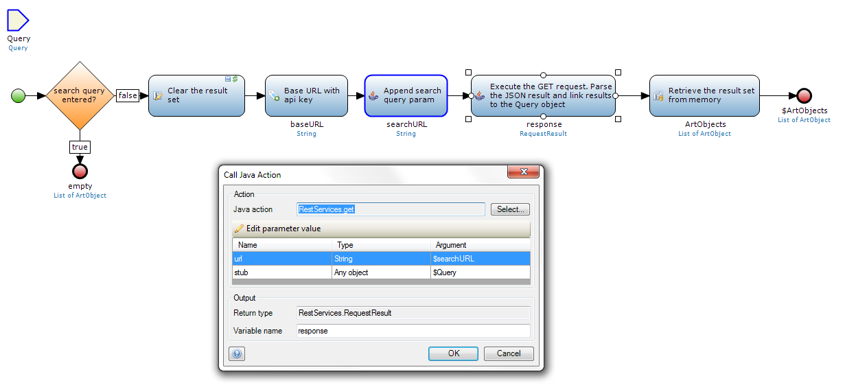 Example REST request in a microflow