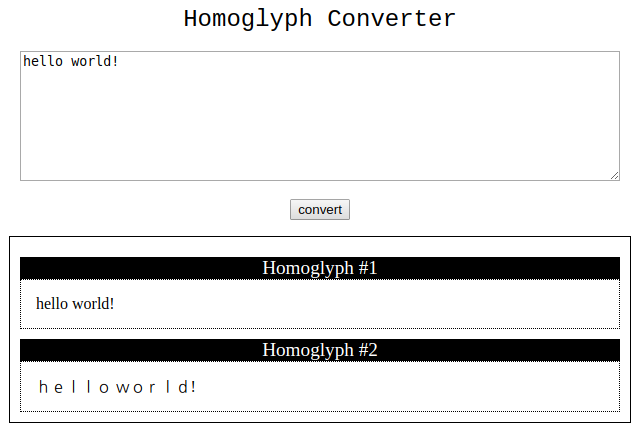 GitHub - xchopath/Homoglyph-Converter-Webservice: Web based converter ...