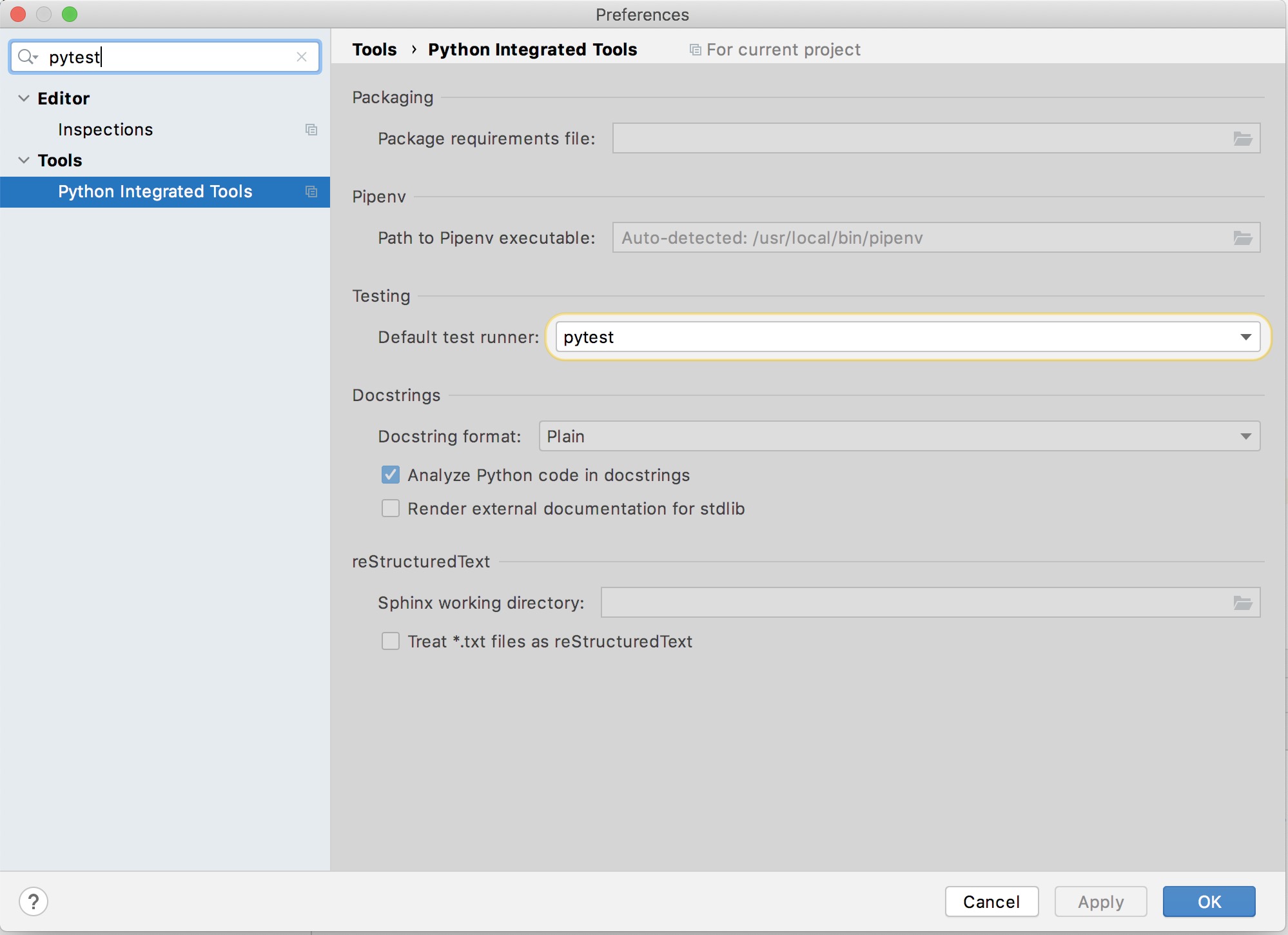 PyCharm Testrunner Configuration