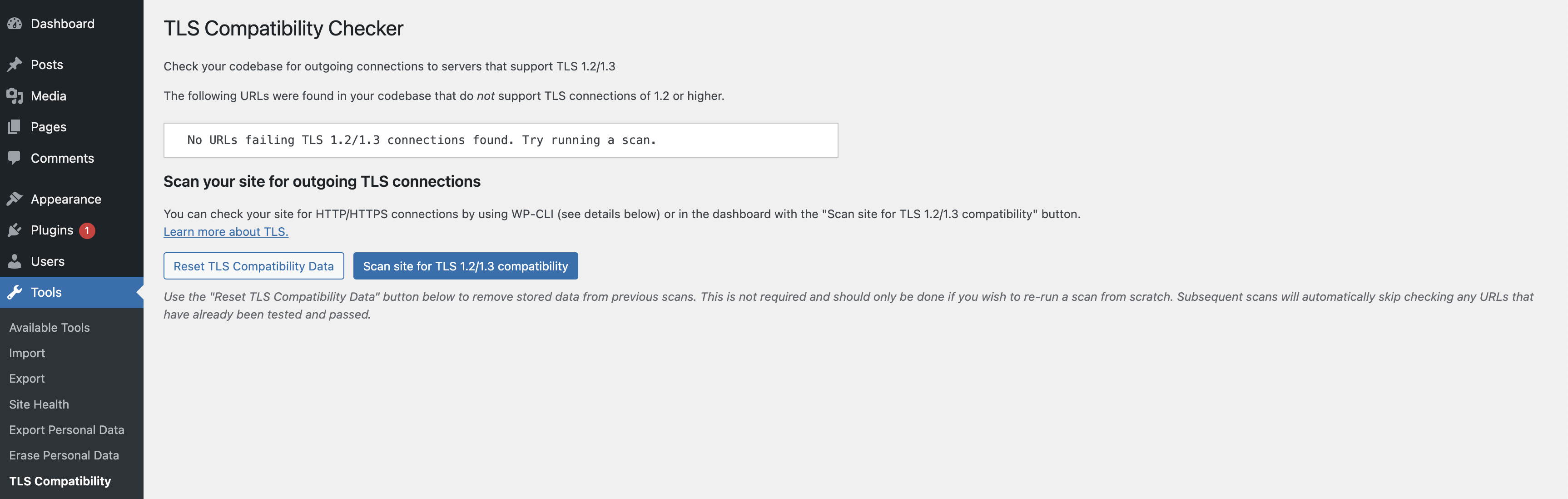 WP TLS Compatibility Checker admin page