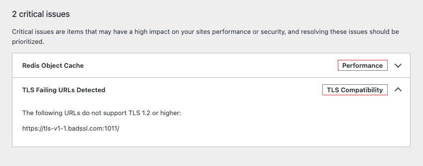Site Health reported issue