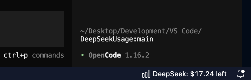 Status bar showing DeepSeek balance