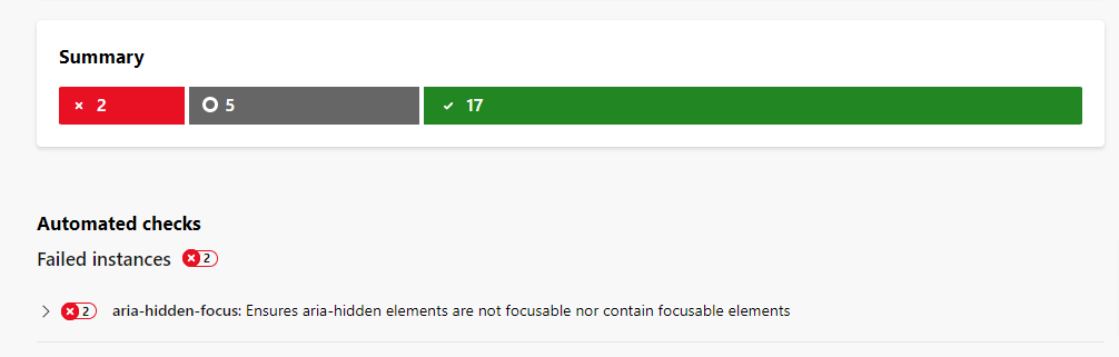 Accessibility Insights - Homepage Error