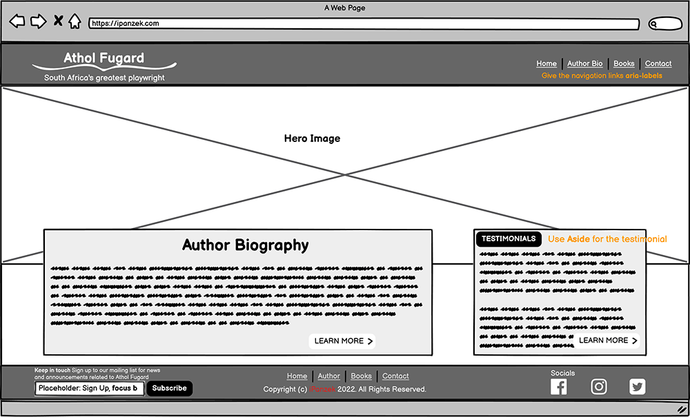 Desktop - Biography Page Wireframe