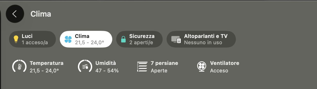 Climate category in Home app — temperature, humidity, covers and fans from Lares4