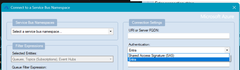 Authentication dropdown with Entra option