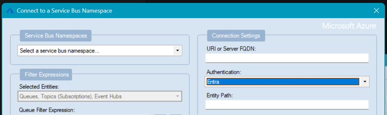 Service Bus connect dialog