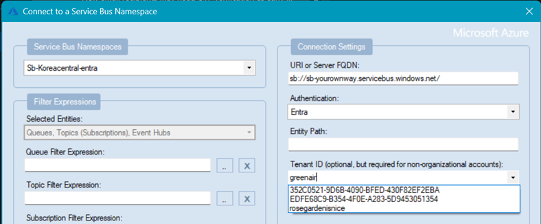 Entra connection fields