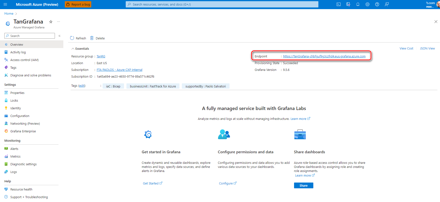 Azure Managed Grafana Endpoint