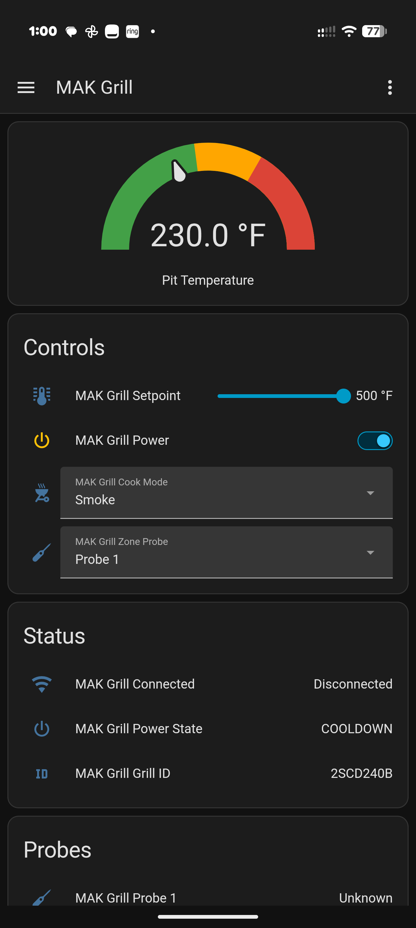 MAK Grill Dashboard - Controls