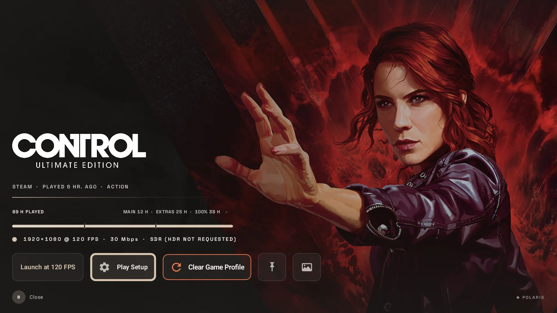 Nova Android 1.4.14-beta.1 candidate game page for Control Ultimate Edition, with the reviewed stream plan and matching secondary action buttons