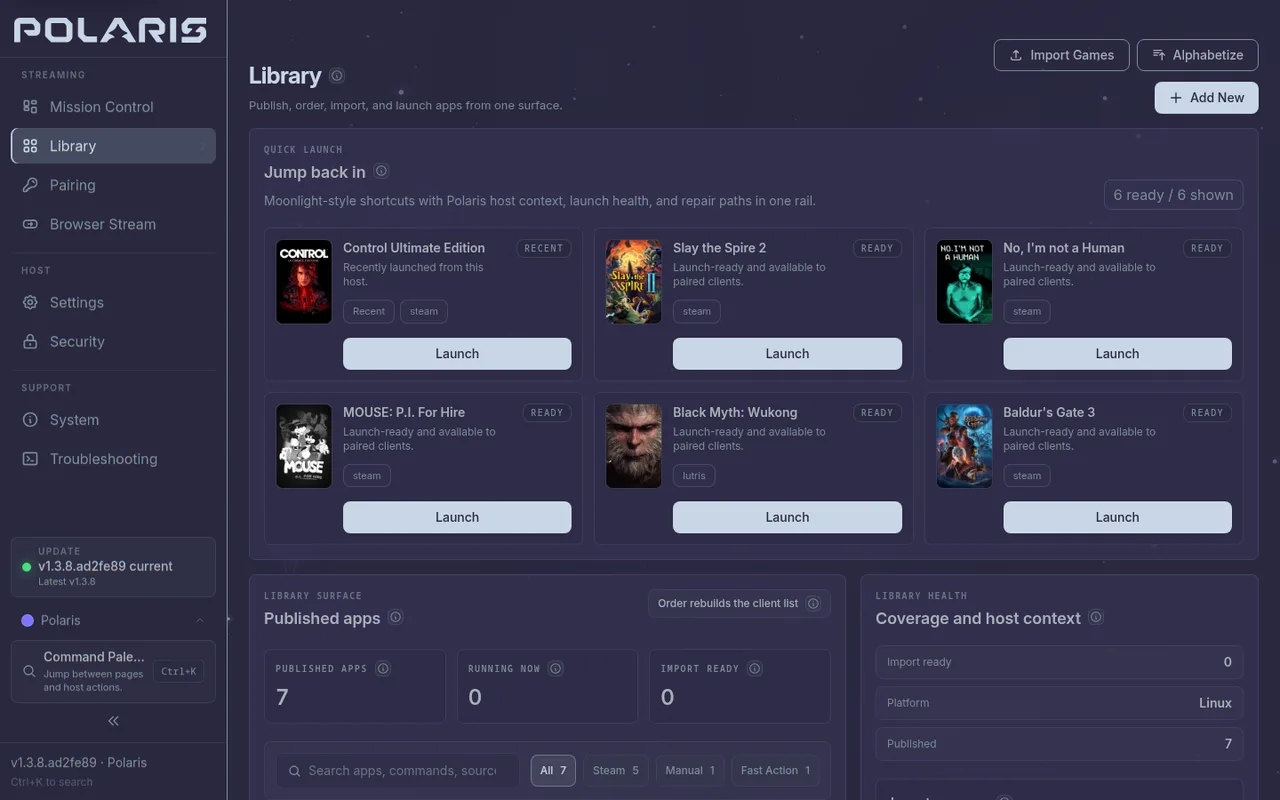 Polaris Aurora Library with Control Ultimate Edition and other ready games
