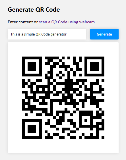 Screenshot of QR Code generator