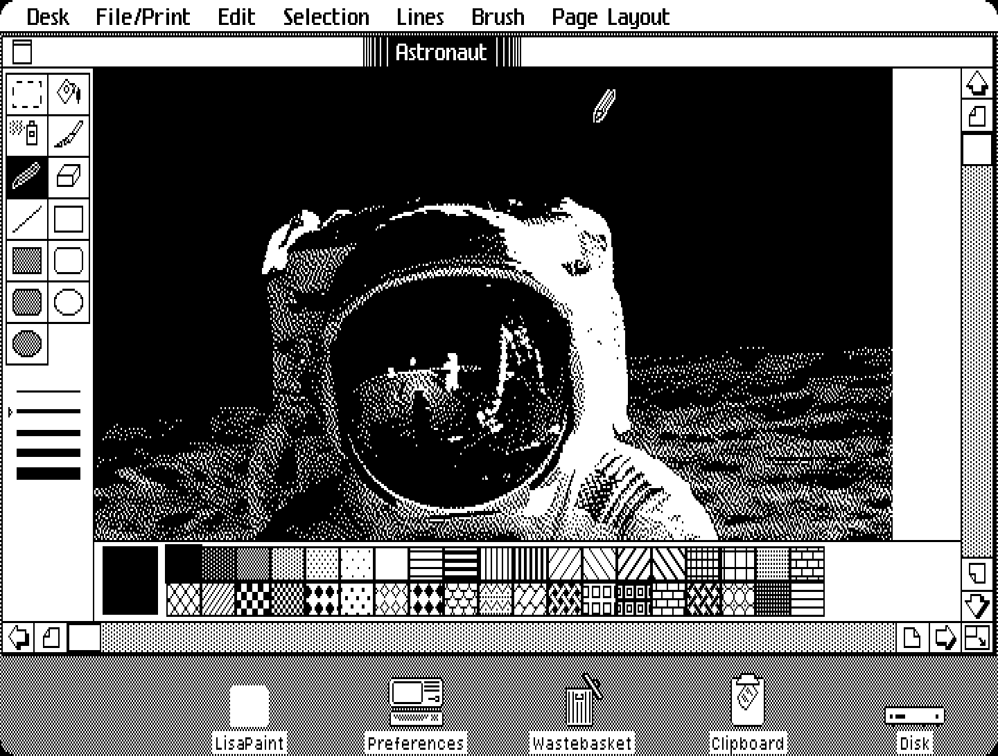 LisaPaint showing the Astronaut picture on the Lisa desktop